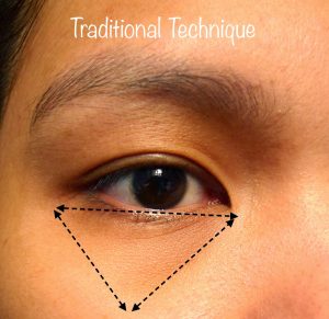 Put a small amount of concealer under your eyes in an inverted triangle.